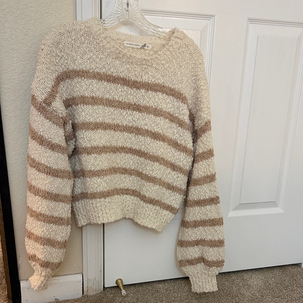 Altar'd State Cream and Tan Striped Sweater